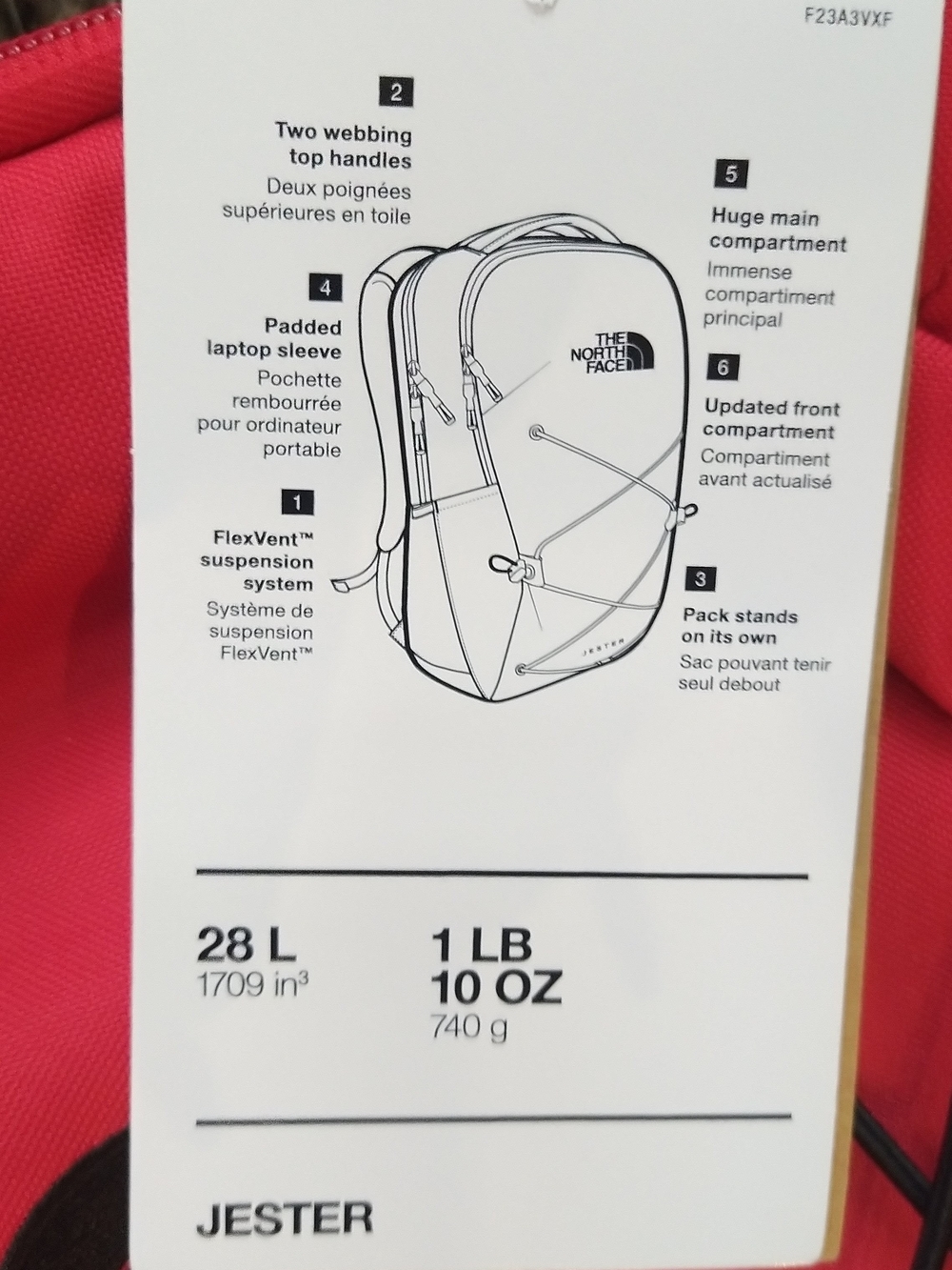 The North Face Jester Backpack in Coral Red with Black Accents + Bonus Keychain - Picture 6 of 7